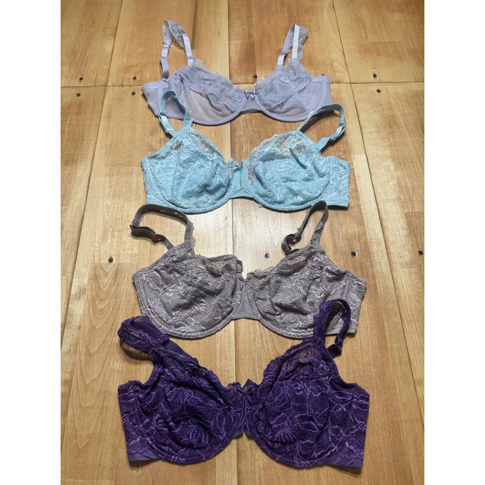 Lot of 4 Bali Gilligan O'Malley Lace Unlined Underwire Bras 40D 40DD Purple Blue